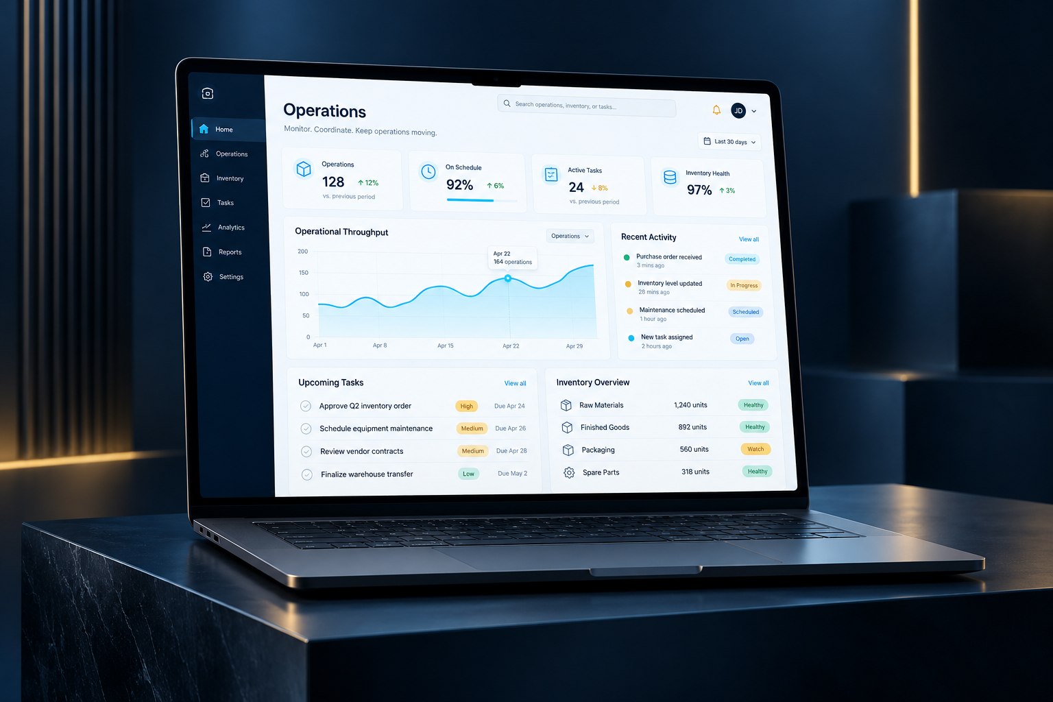Generated enterprise operations platform concept presented on a laptop